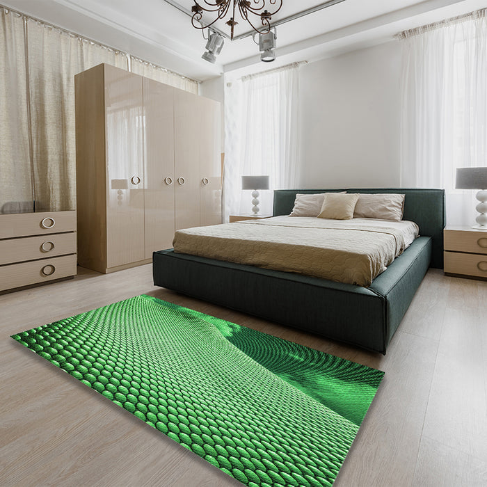 Patterned Green Rug in a Bedroom, pat3651grn