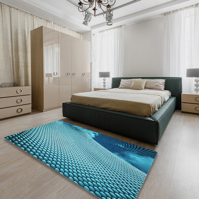 Patterned Teal Green Rug in a Bedroom, pat3651lblu