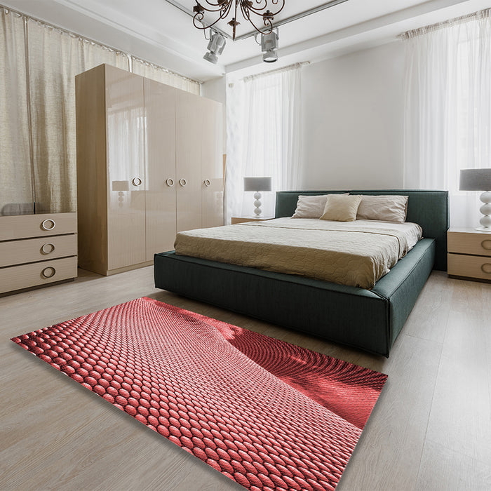 Patterned Light Coral Pink Rug in a Bedroom, pat3651rd