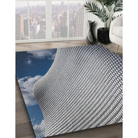 Patterned Dark Blue Grey Blue Novelty Rug, pat3651