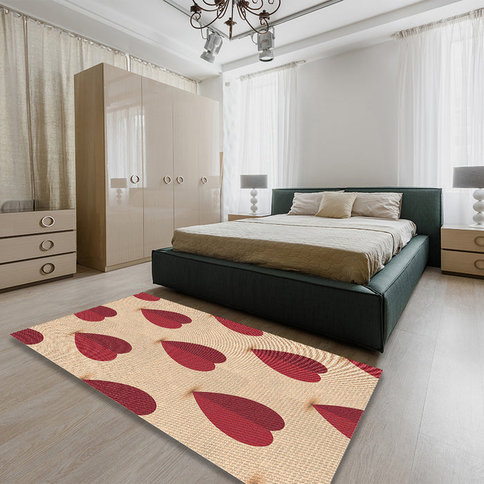 Patterned Red Rug in a Bedroom, pat3652brn
