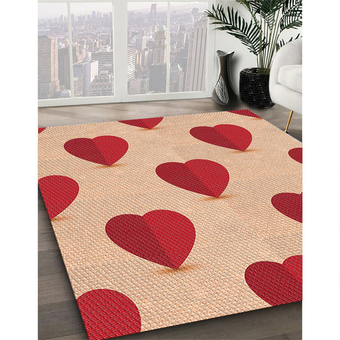 Patterned Pastel Orange Rug in Family Room, pat3652org