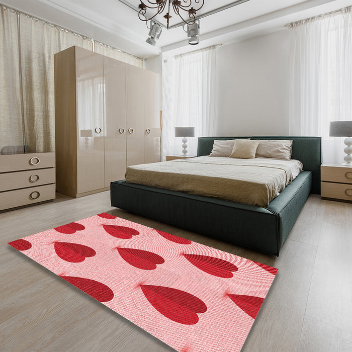 Patterned Pink Rug in a Bedroom, pat3652rd