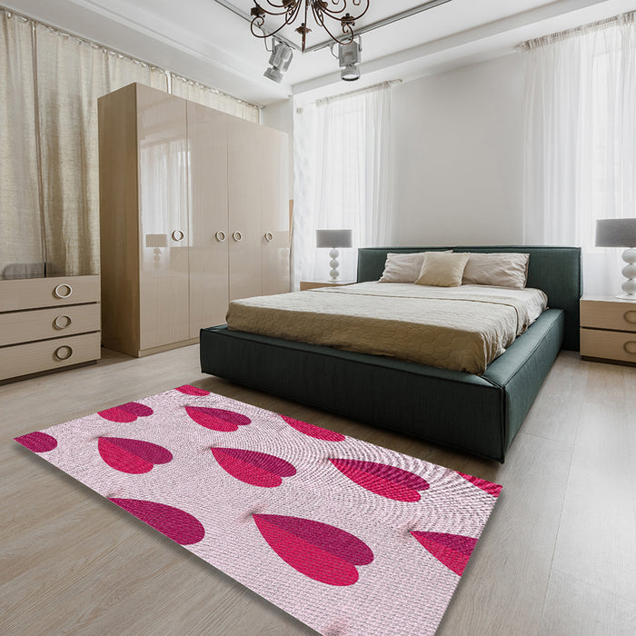Patterned Pink Violet Pink Novelty Rug in a Bedroom, pat3652