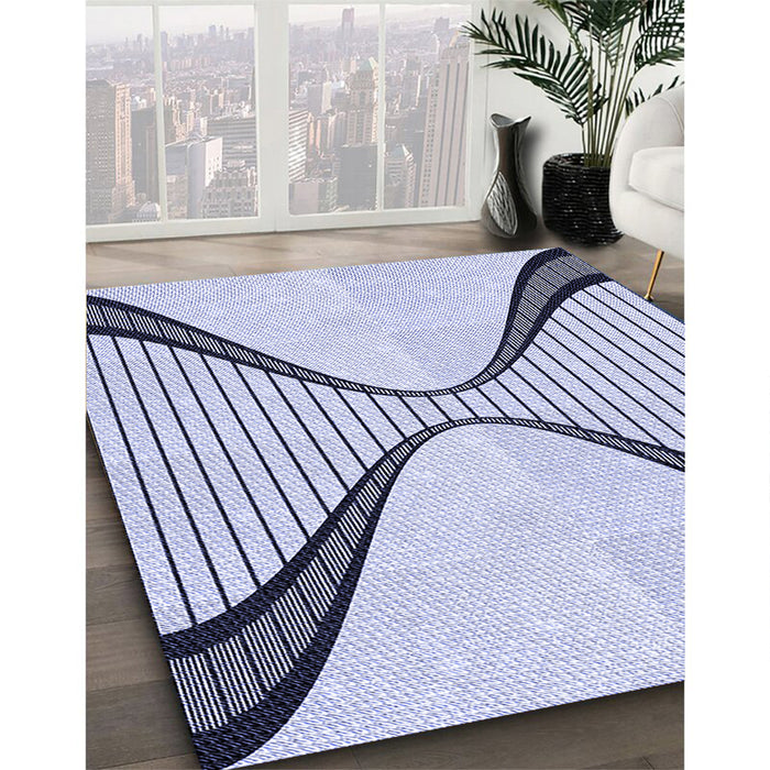 Patterned Lavender Blue Rug in Family Room, pat3653blu