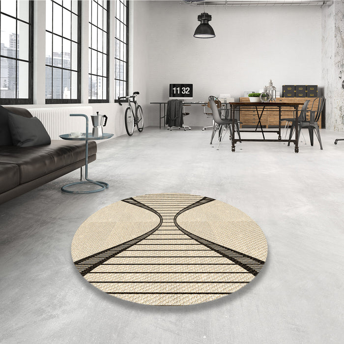 Round Patterned Wheat Beige Rug in a Office, pat3653brn