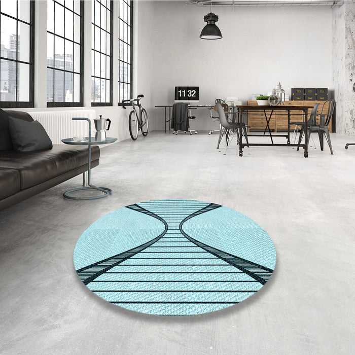 Round Patterned Deep-Sea Green Rug in a Office, pat3653lblu
