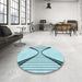 Round Patterned Deep-Sea Green Rug in a Office, pat3653lblu
