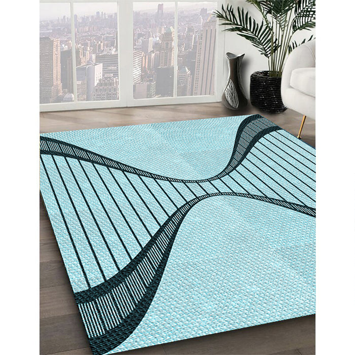 Patterned Deep-Sea Green Rug in Family Room, pat3653lblu