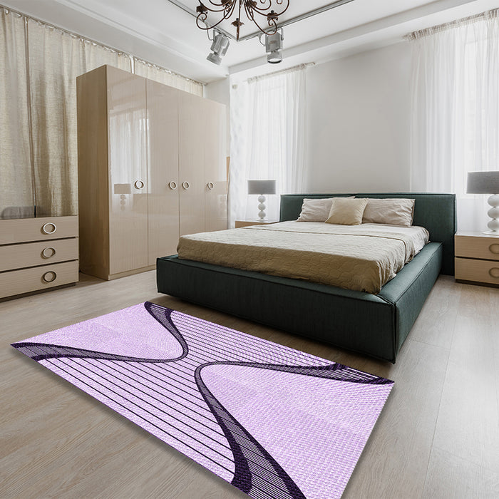 Round Machine Washable Transitional Purple Flower Purple Rug in a Office, wshpat3653pur