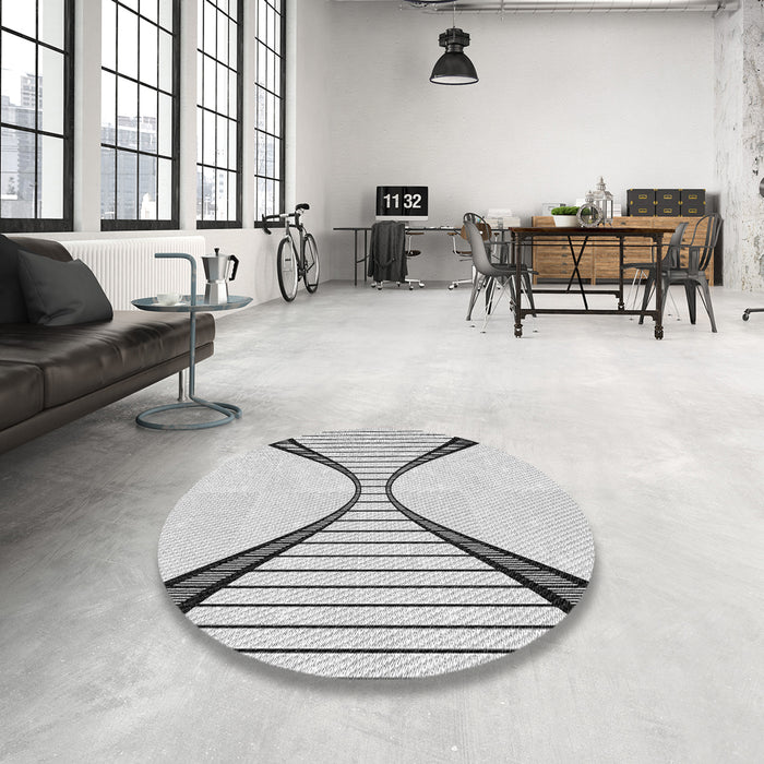 Round Patterned Off-White Novelty Rug in a Office, pat3653