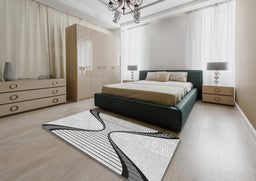 Patterned Off-White Novelty Rug in a Bedroom, pat3653