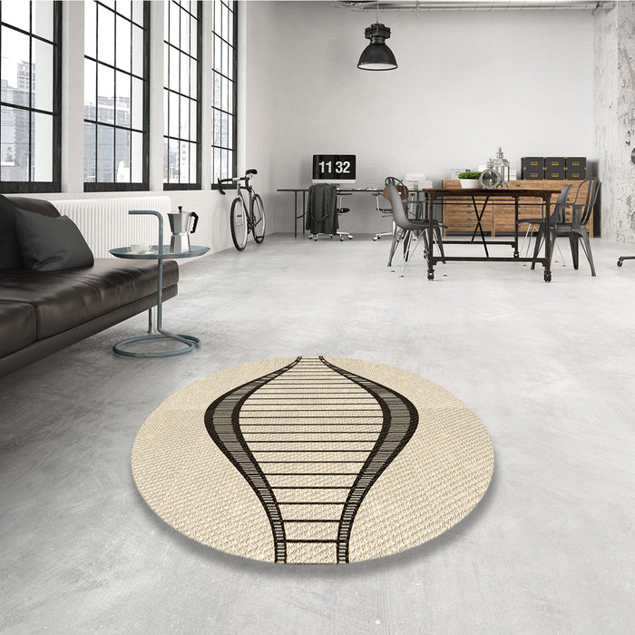 Round Patterned Moccasin Beige Rug in a Office, pat3654brn