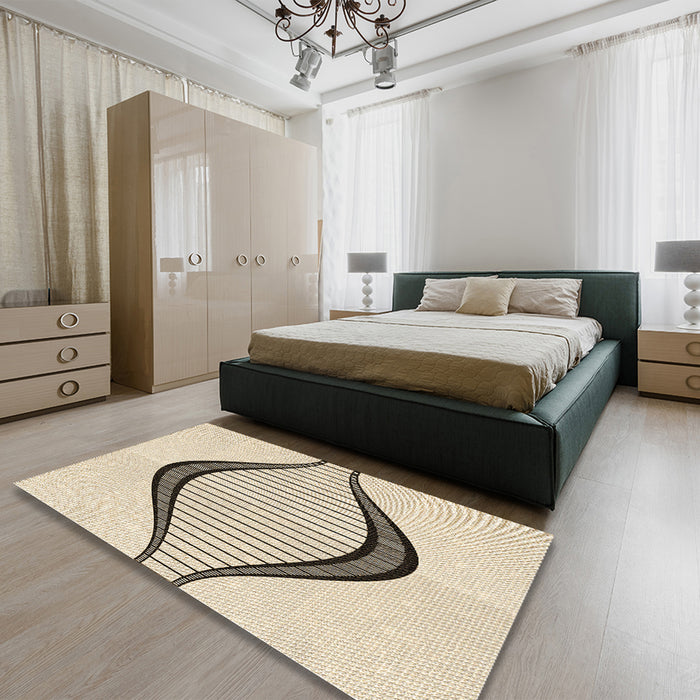Patterned Moccasin Beige Rug in a Bedroom, pat3654brn
