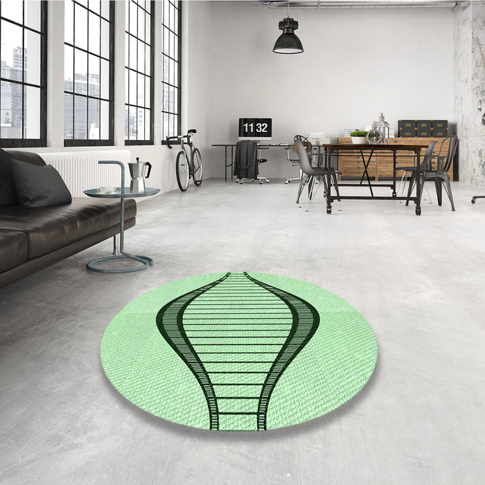 Round Patterned Mint Green Rug in a Office, pat3654grn