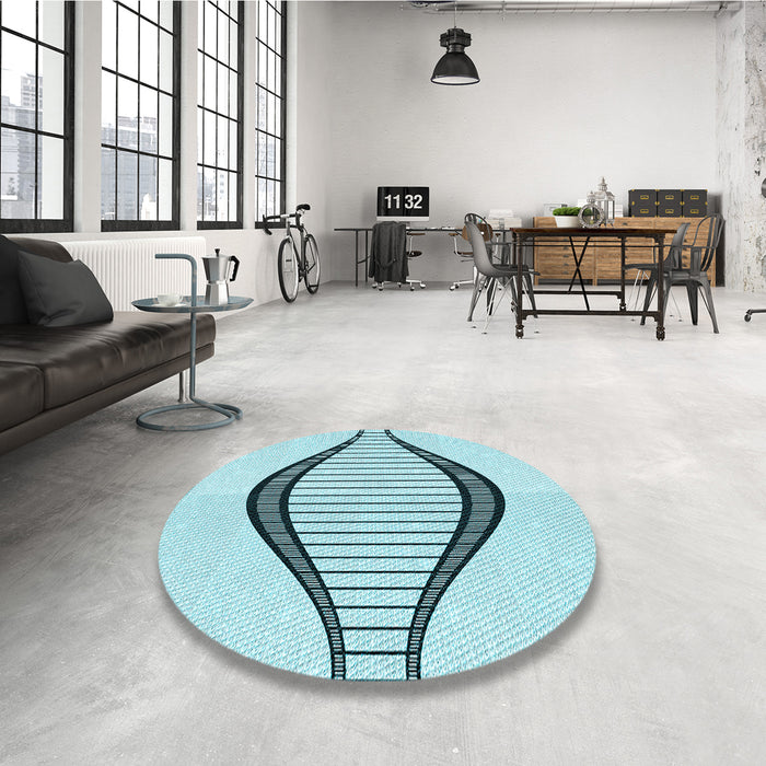 Round Patterned Electric Blue Rug in a Office, pat3654lblu