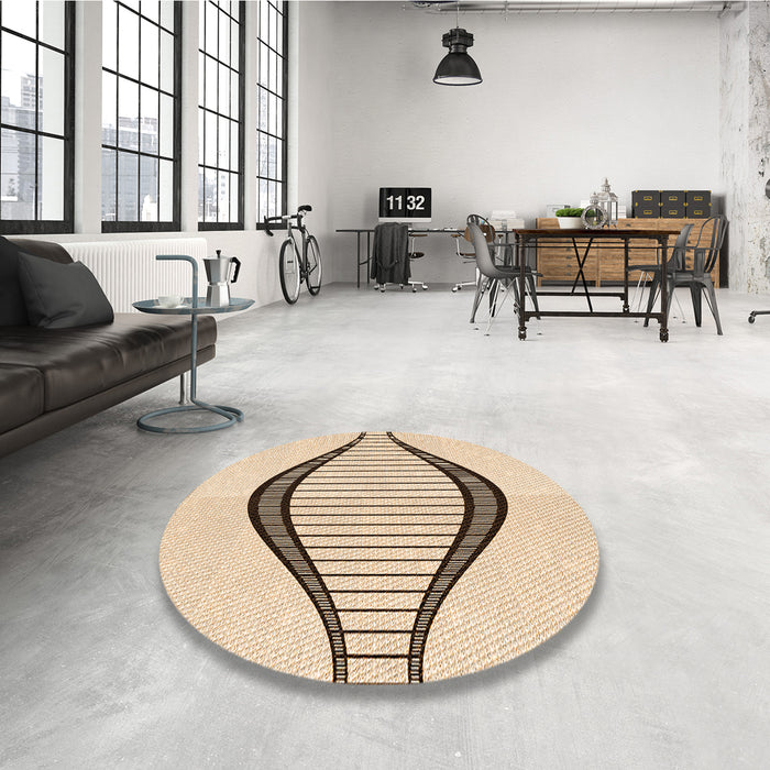 Round Patterned Bronze Brown Rug in a Office, pat3654org