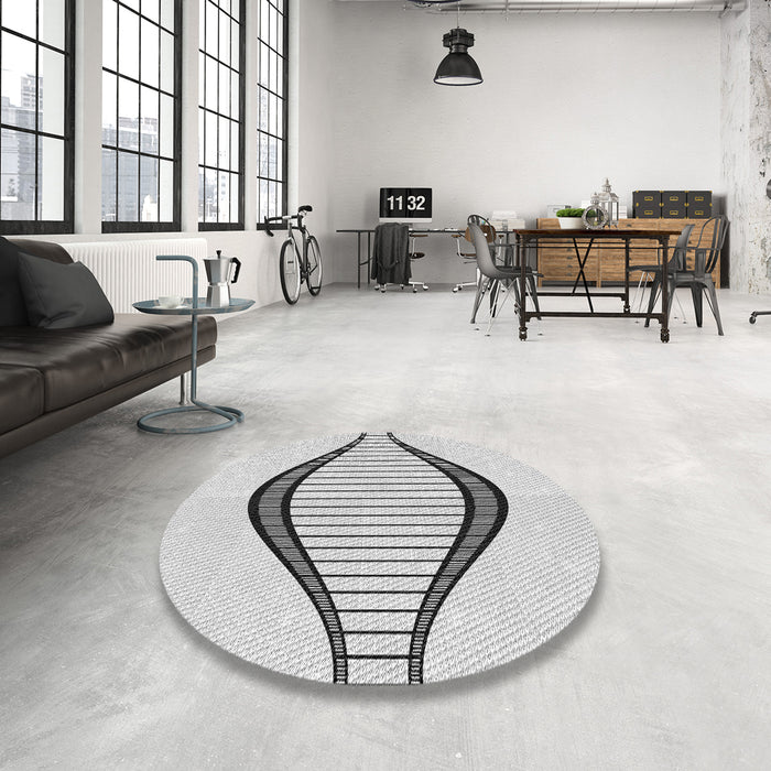Round Machine Washable Transitional White Smoke Rug in a Office, wshpat3654
