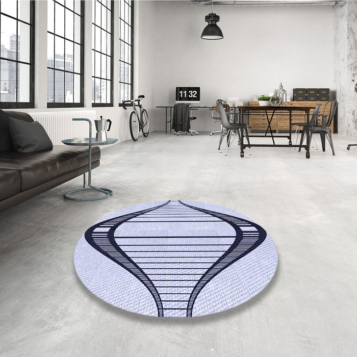 Round Patterned Lavender Blue Rug in a Office, pat3655blu