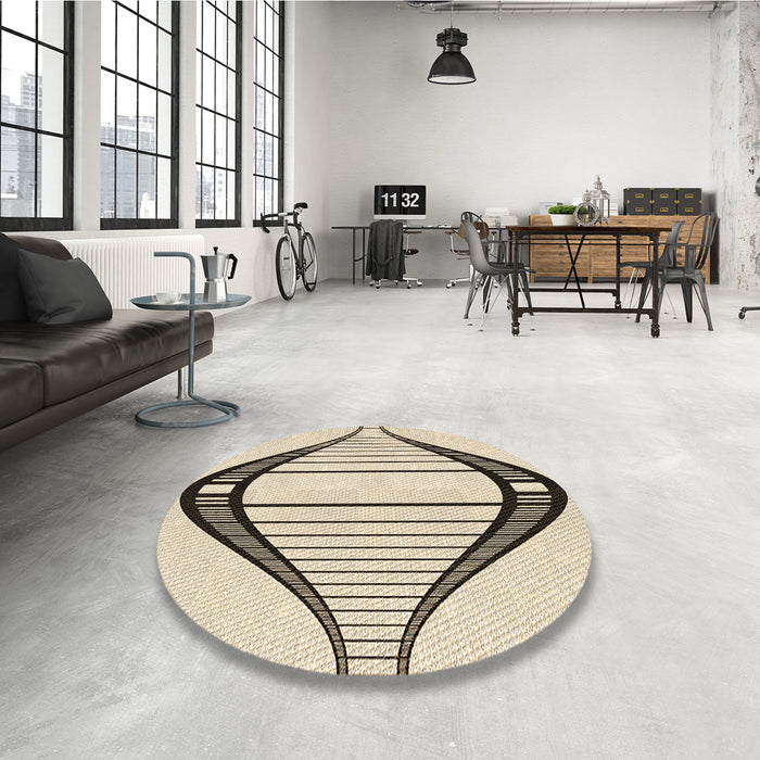 Round Patterned Wheat Beige Rug in a Office, pat3655brn