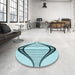 Round Patterned Deep-Sea Green Rug in a Office, pat3655lblu