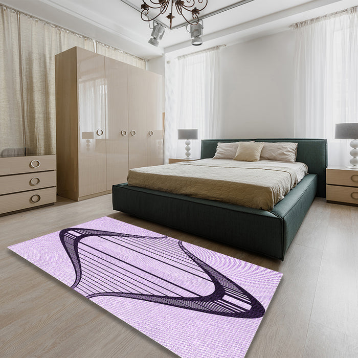 Patterned Purple Flower Purple Rug in a Bedroom, pat3655pur