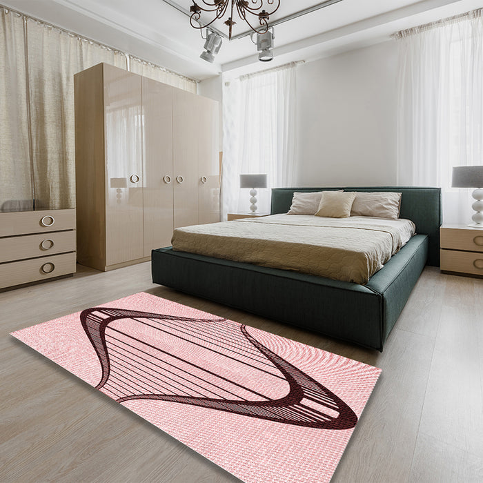 Patterned Red Rug in a Bedroom, pat3655rd