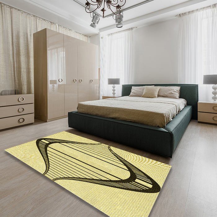 Round Machine Washable Transitional Sun Yellow Rug in a Office, wshpat3655yw