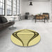 Round Patterned Sun Yellow Rug in a Office, pat3655yw