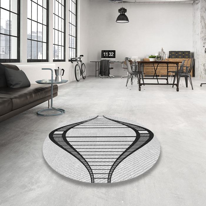 Round Machine Washable Transitional Gray Rug in a Office, wshpat3655