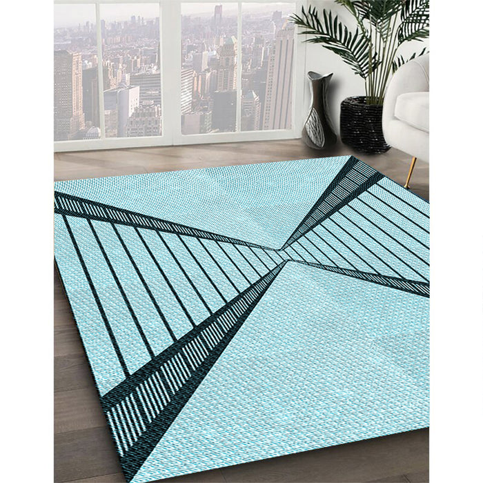 Machine Washable Transitional Deep-Sea Green Rug in a Family Room, wshpat3656lblu