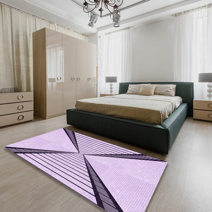 Patterned Purple Flower Purple Rug in a Bedroom, pat3656pur