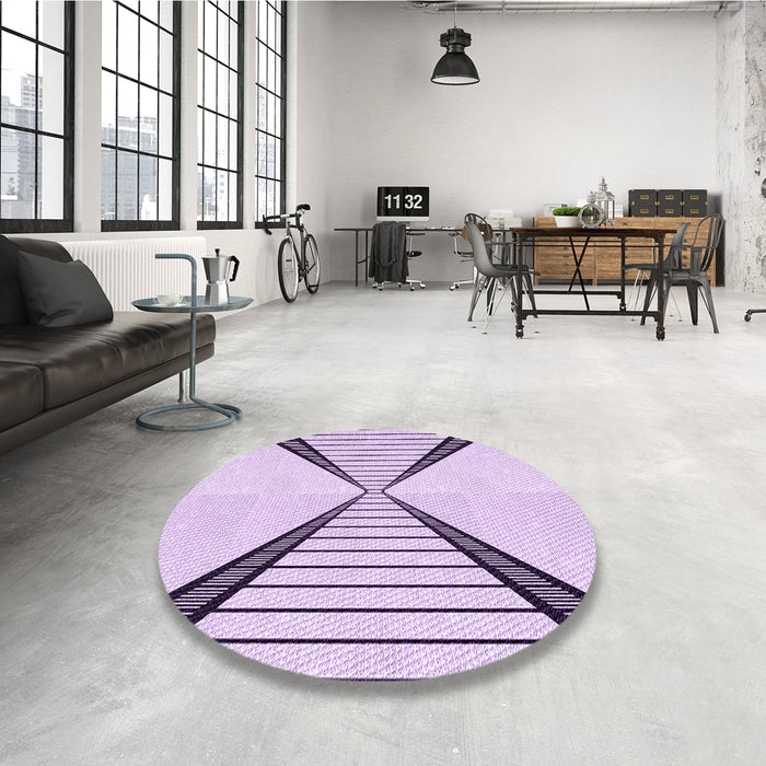 Round Patterned Purple Flower Purple Rug in a Office, pat3656pur