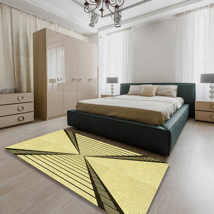 Round Machine Washable Transitional Sun Yellow Rug in a Office, wshpat3656yw
