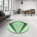 Round Patterned Mint Green Rug in a Office, pat3657grn