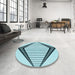 Round Patterned Deep-Sea Green Rug in a Office, pat3657lblu