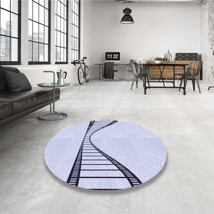 Round Patterned Lavender Blue Rug in a Office, pat3658blu