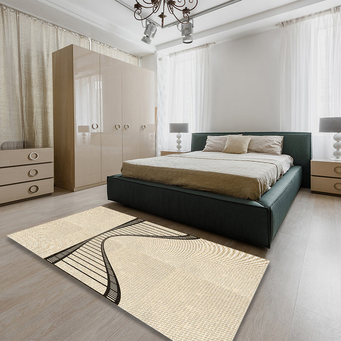 Patterned Moccasin Beige Rug in a Bedroom, pat3658brn