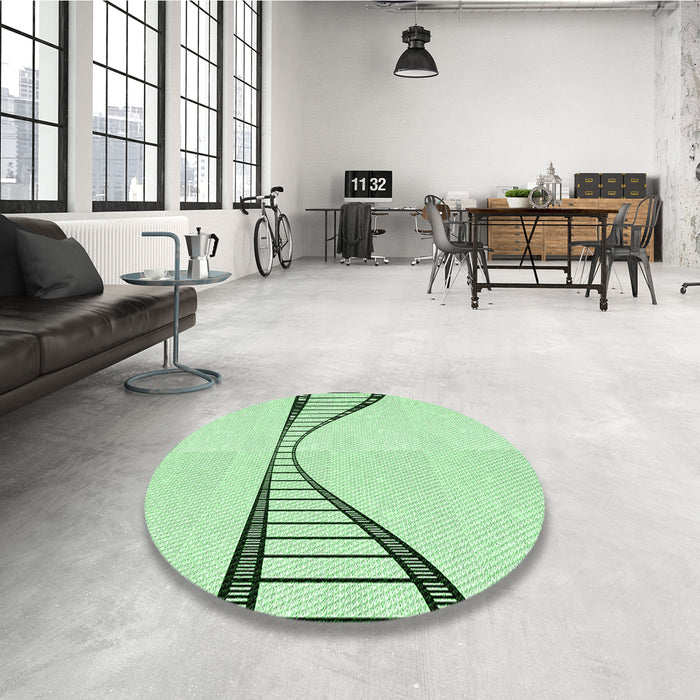 Round Patterned Mint Green Rug in a Office, pat3658grn