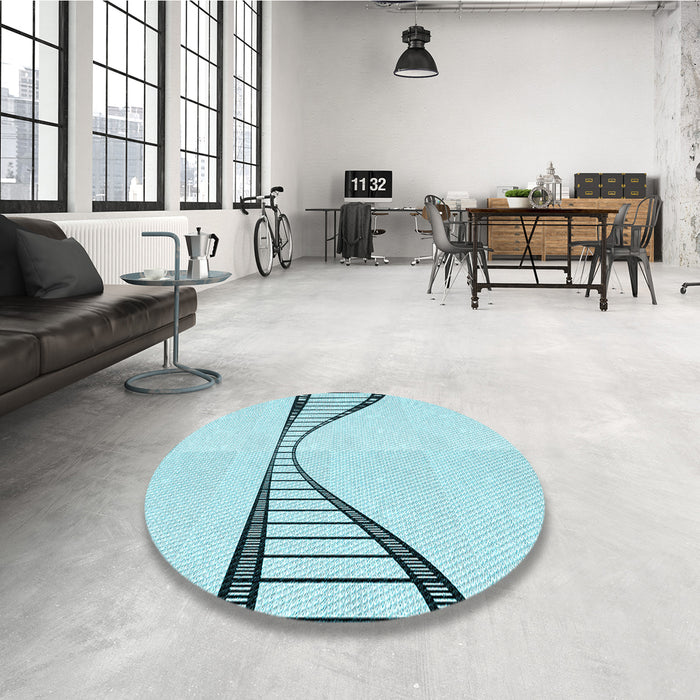 Round Patterned Electric Blue Rug in a Office, pat3658lblu