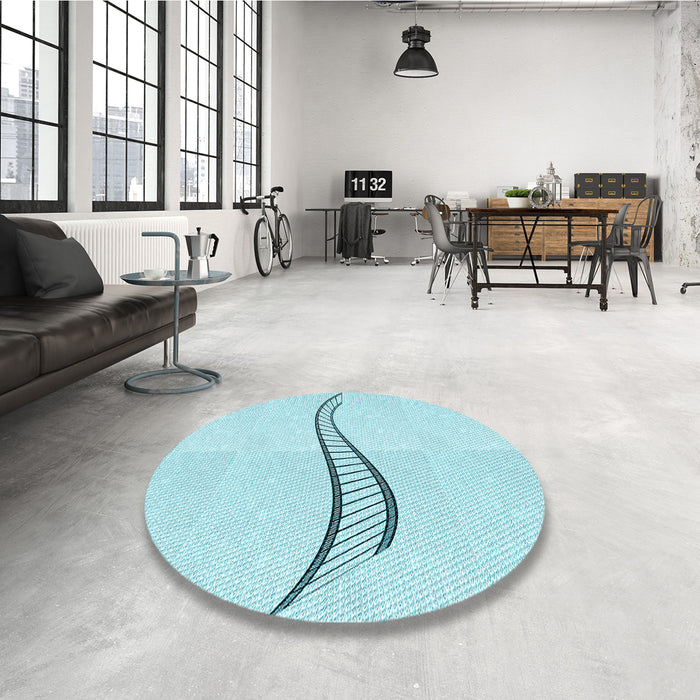 Round Patterned Diamond Blue Rug in a Office, pat3659lblu