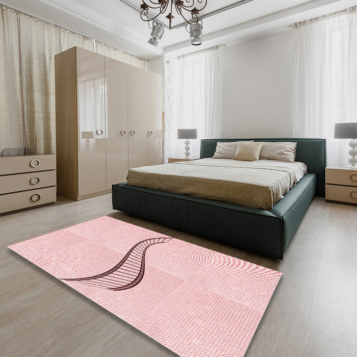 Round Machine Washable Transitional Light Coral Pink Rug in a Office, wshpat3659rd