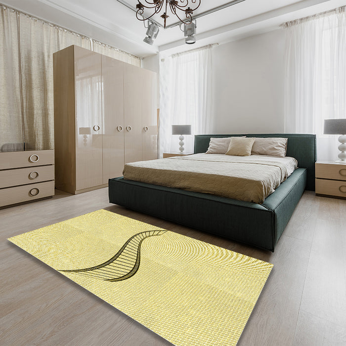 Round Machine Washable Transitional Yellow Rug in a Office, wshpat3659yw