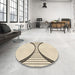 Round Patterned Moccasin Beige Rug in a Office, pat3660brn