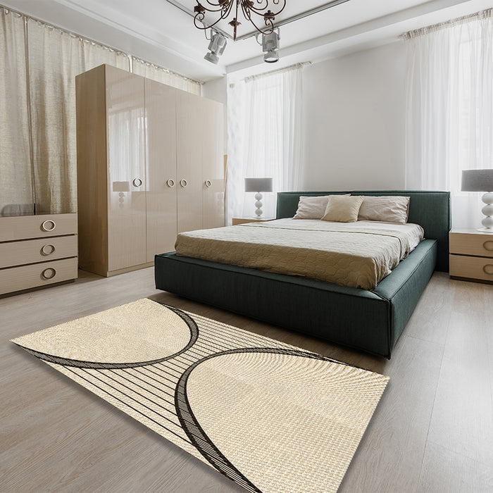 Patterned Moccasin Beige Rug in a Bedroom, pat3660brn