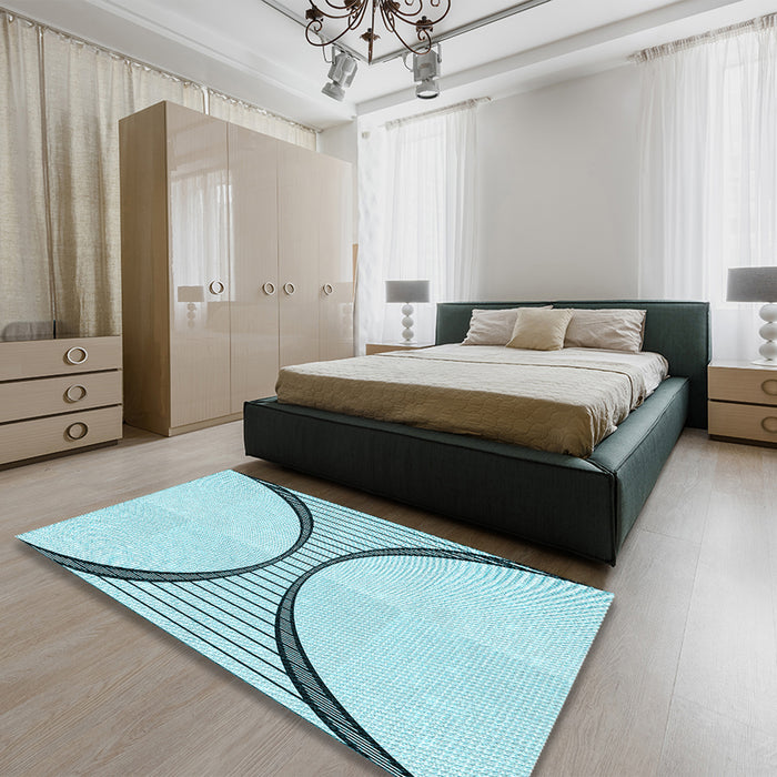 Patterned Electric Blue Rug in a Bedroom, pat3660lblu