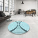 Round Patterned Electric Blue Rug in a Office, pat3660lblu