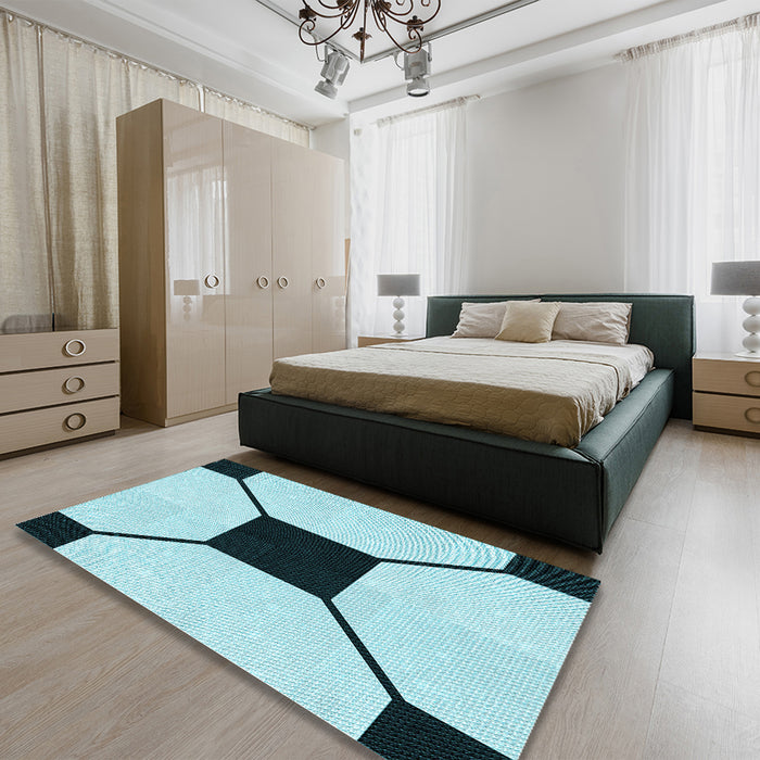 Patterned Deep-Sea Green Rug in a Bedroom, pat3661lblu