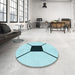 Round Patterned Deep-Sea Green Rug in a Office, pat3661lblu