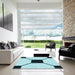 Square Patterned Deep-Sea Green Rug in a Living Room, pat3661lblu